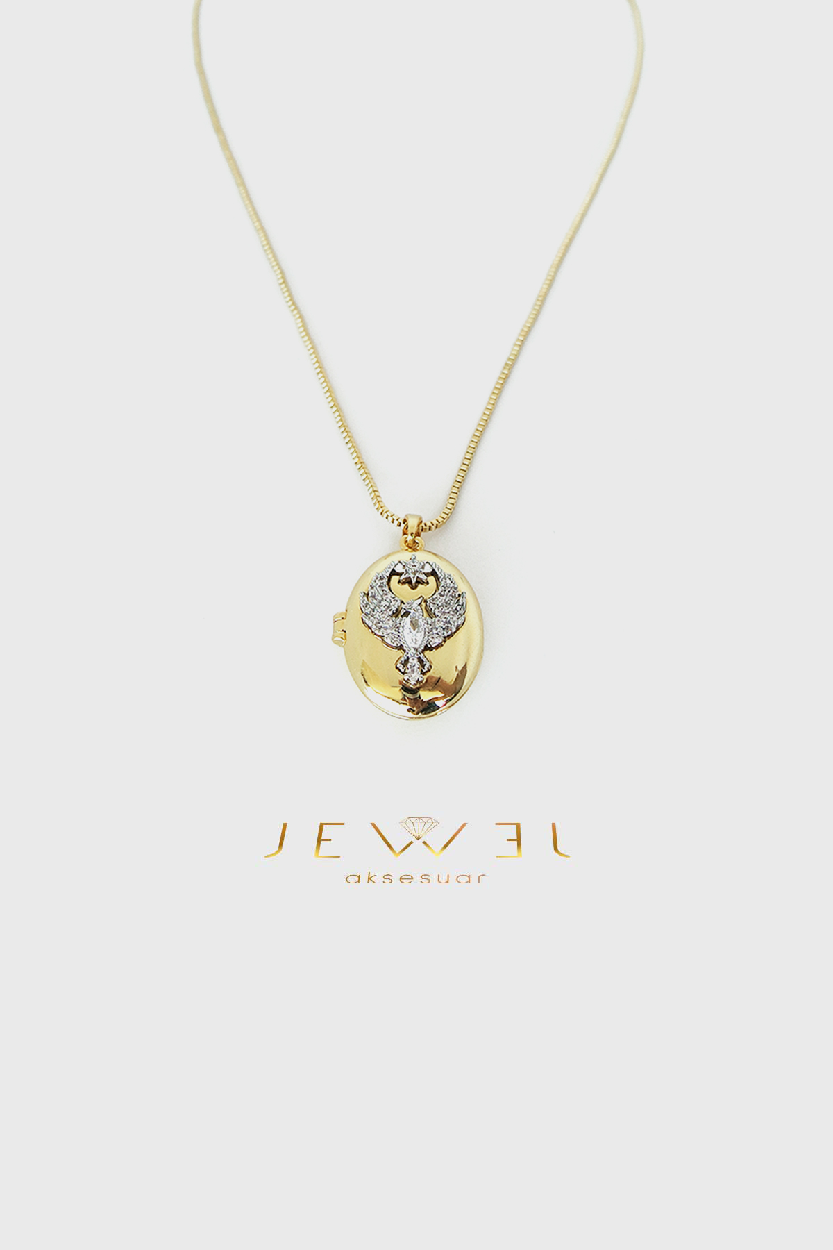 Alya Taşlı Kapaklı Zarif Gold Kolye A Gold Kaplama