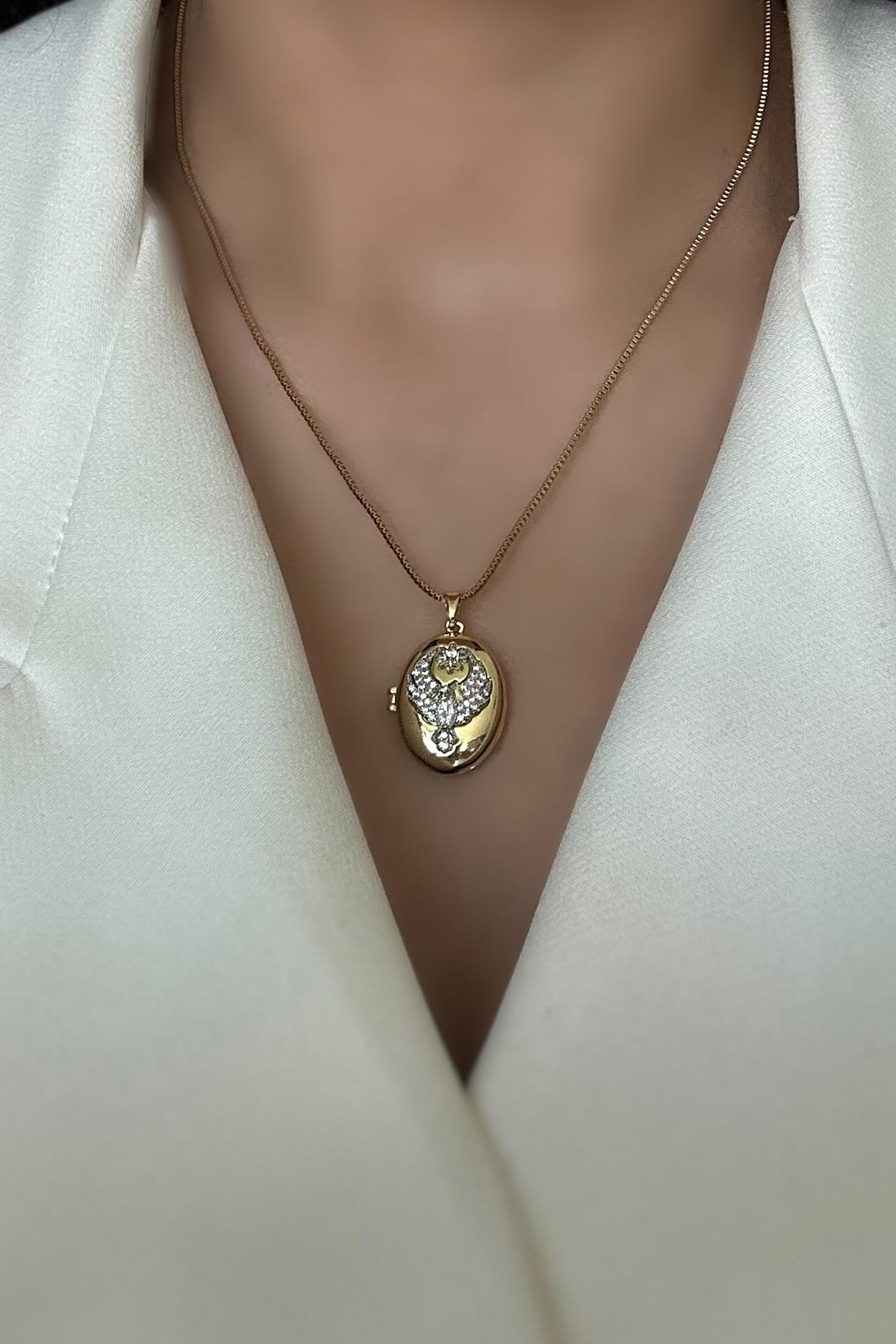 Alya Taşlı Kapaklı Zarif Gold Kolye A Gold Kaplama