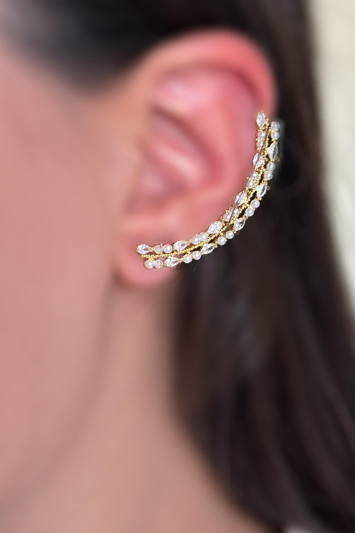 Solix İnci Detay Kıkırdak Gold Küpe