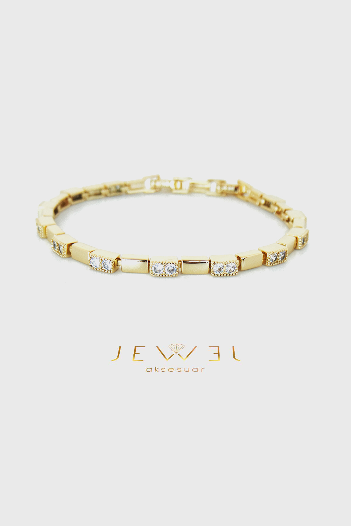 Aurora Taş Detaylı Işıltılı Gold Bileklik