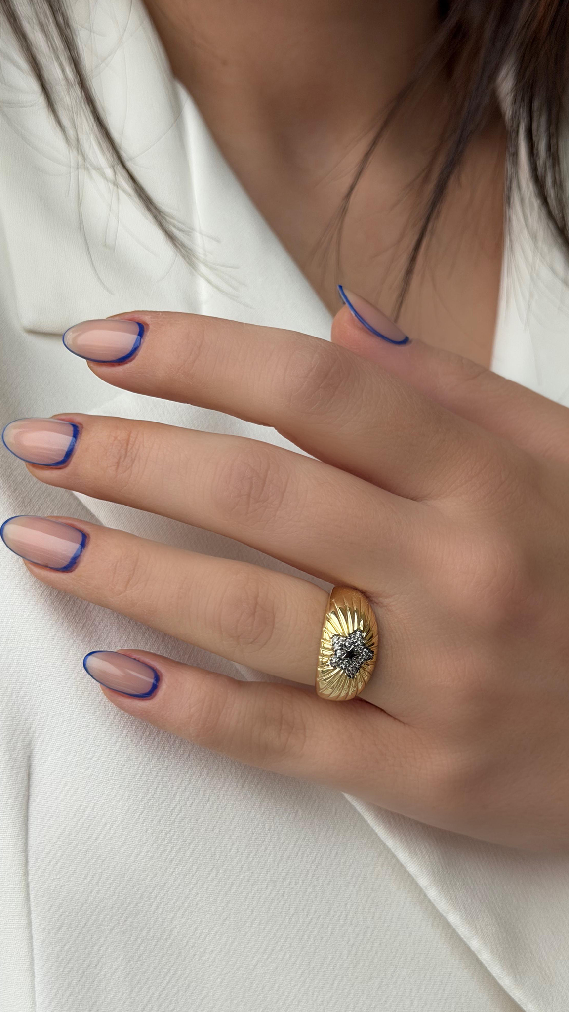 Yıldız Detaylı Gold Çerçeveli Ayarlanabilir Gold Yüzük