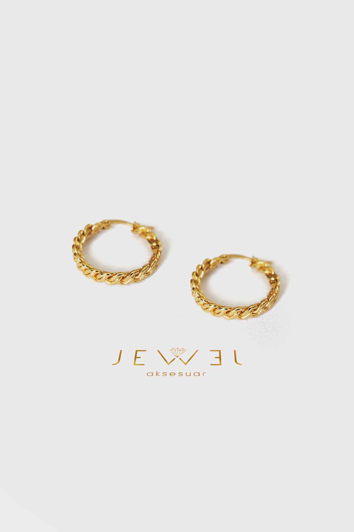 Zincir Model Gold Altın Kaplama Küpe