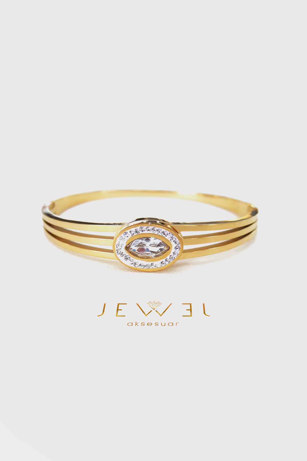 Oval Geçişli Gold Altın Kaplama Bileklik