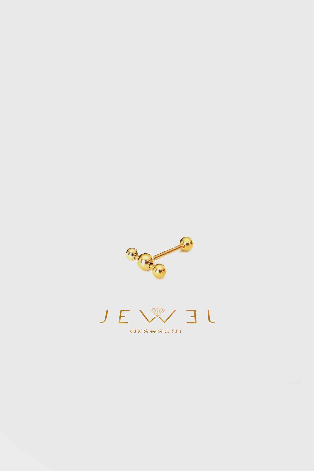 Üçlü Top Boncuk Gold Altın Kaplama Piercing