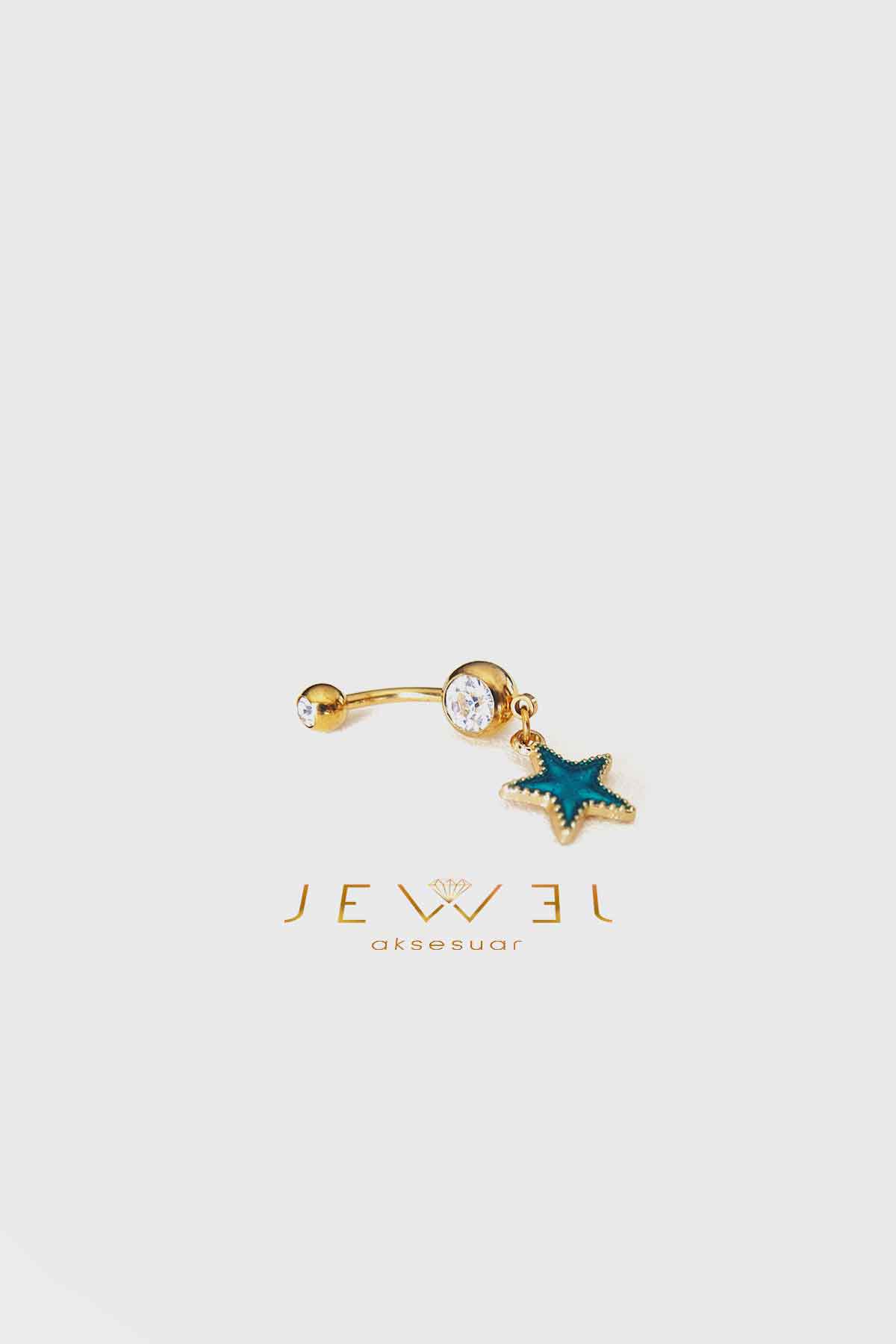 Mavi Yıldız Model Gold Altın Kaplama Piercing