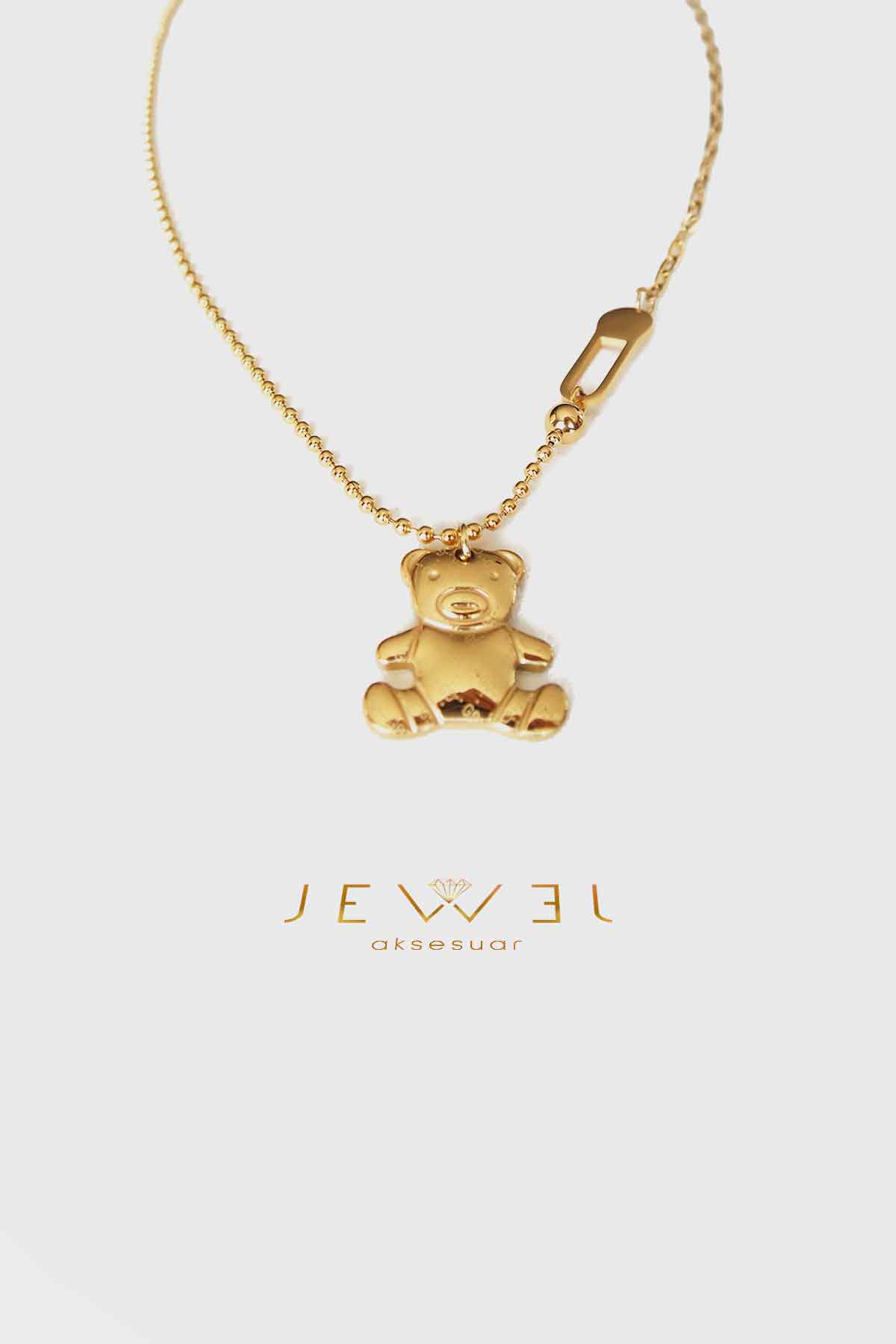 Teddy Big Model Gold Altın Kaplama Kolye