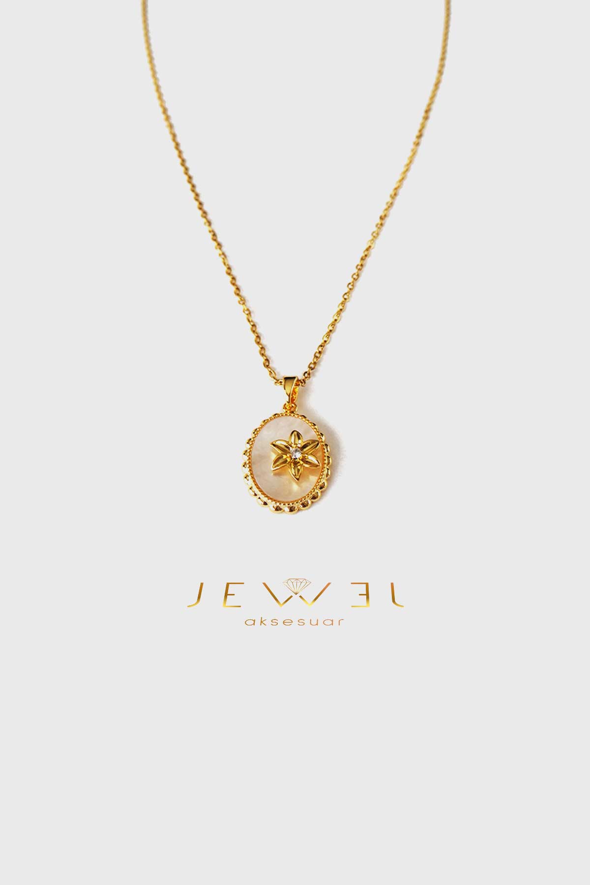 Işıltılı Zambak Model Gold Altın Kaplama Kolye