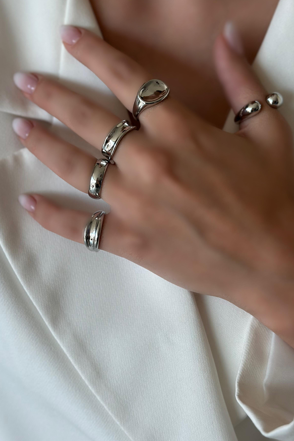 Zilva Sade Modern Detaylı 5'li Silver Yüzük