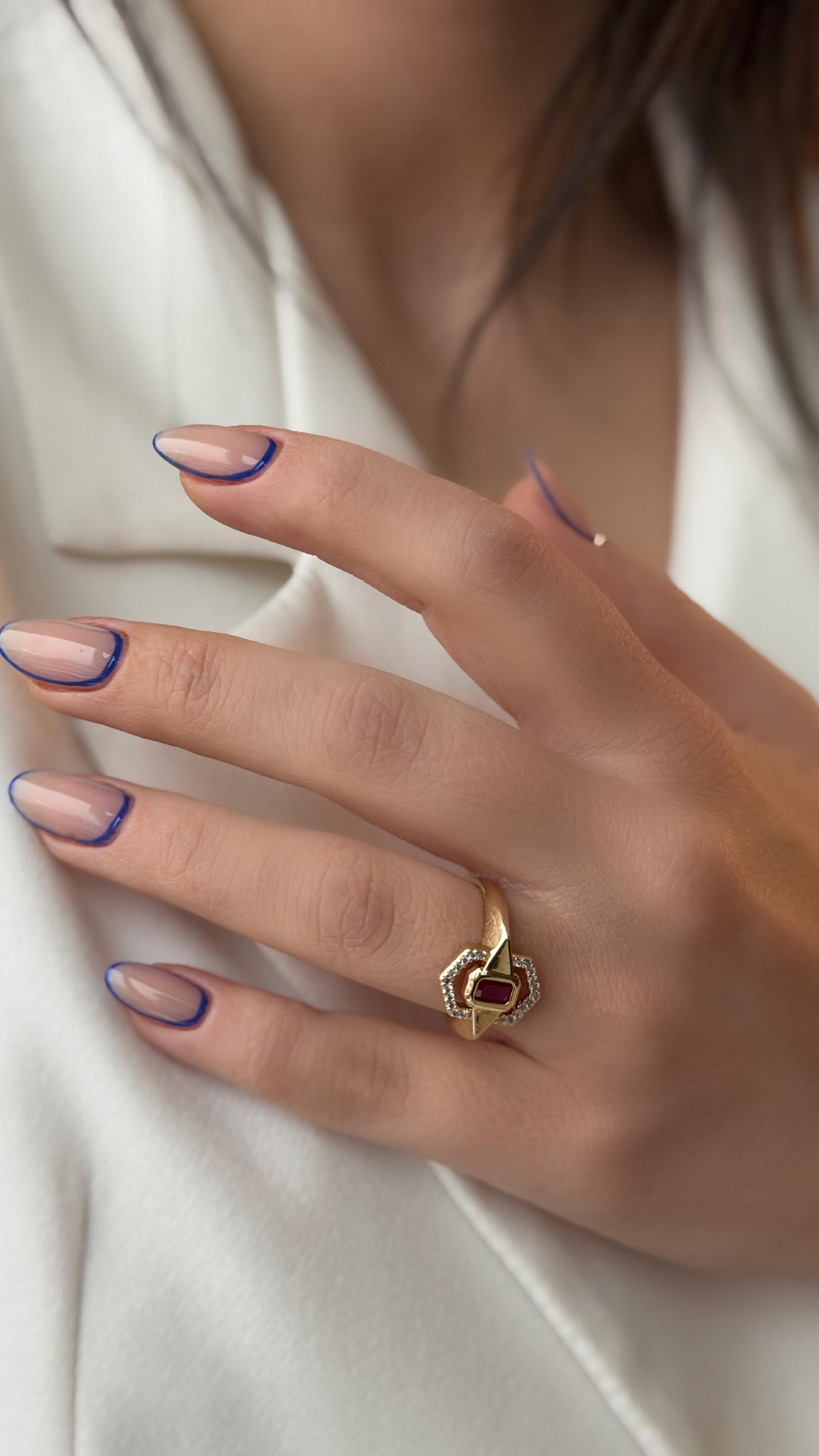 Altıgen Kızıl Taş Detaylı Ayarlanabilir Gold Yüzük