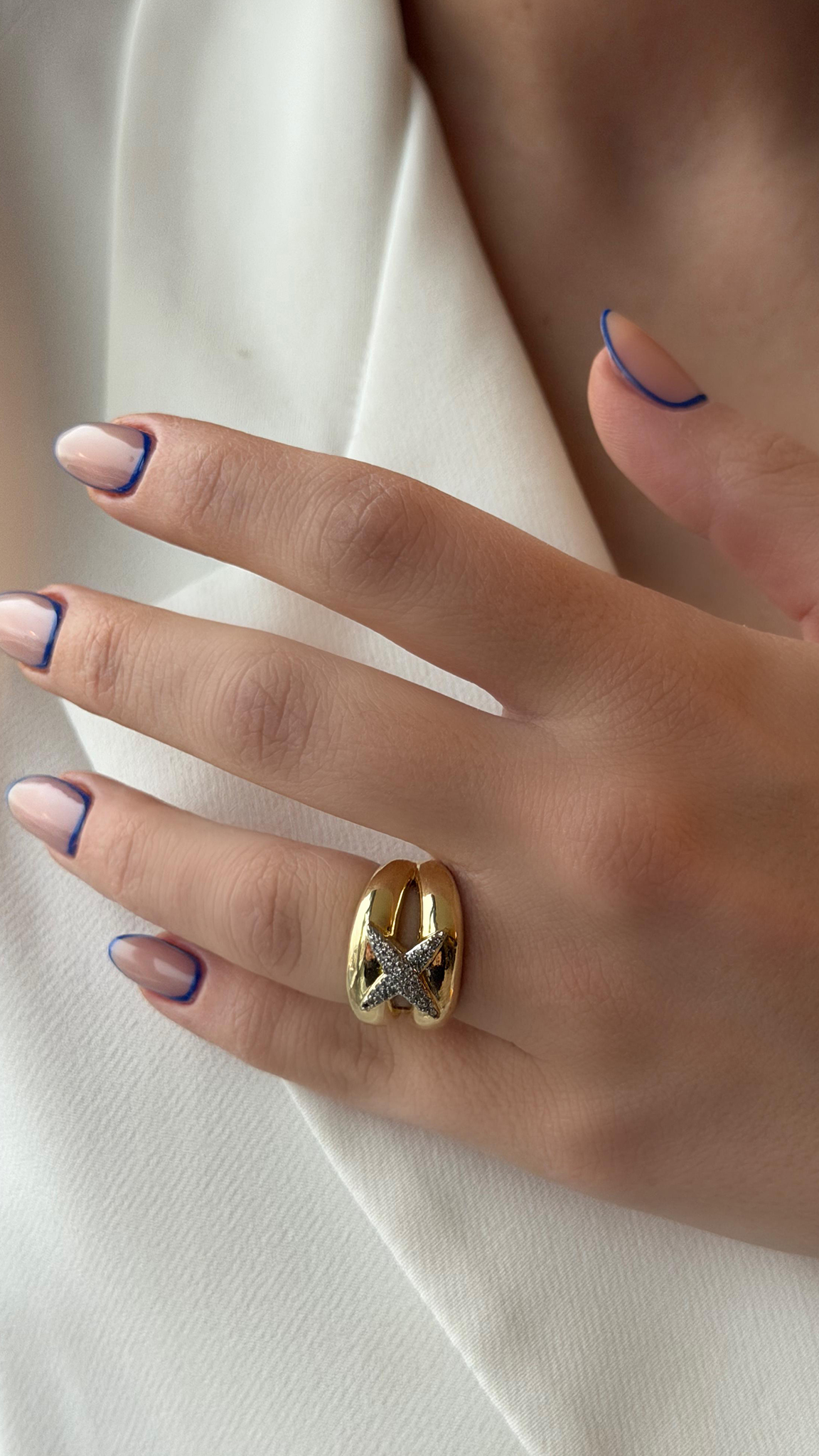 X Taş Detaylı Ayarlanabilir Gold Yüzük