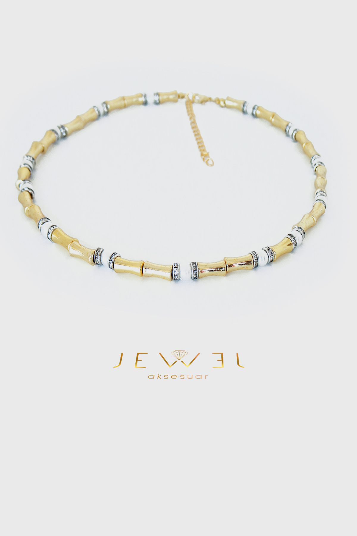 Axira İnci Işıltı Detaylı Gold Kolye