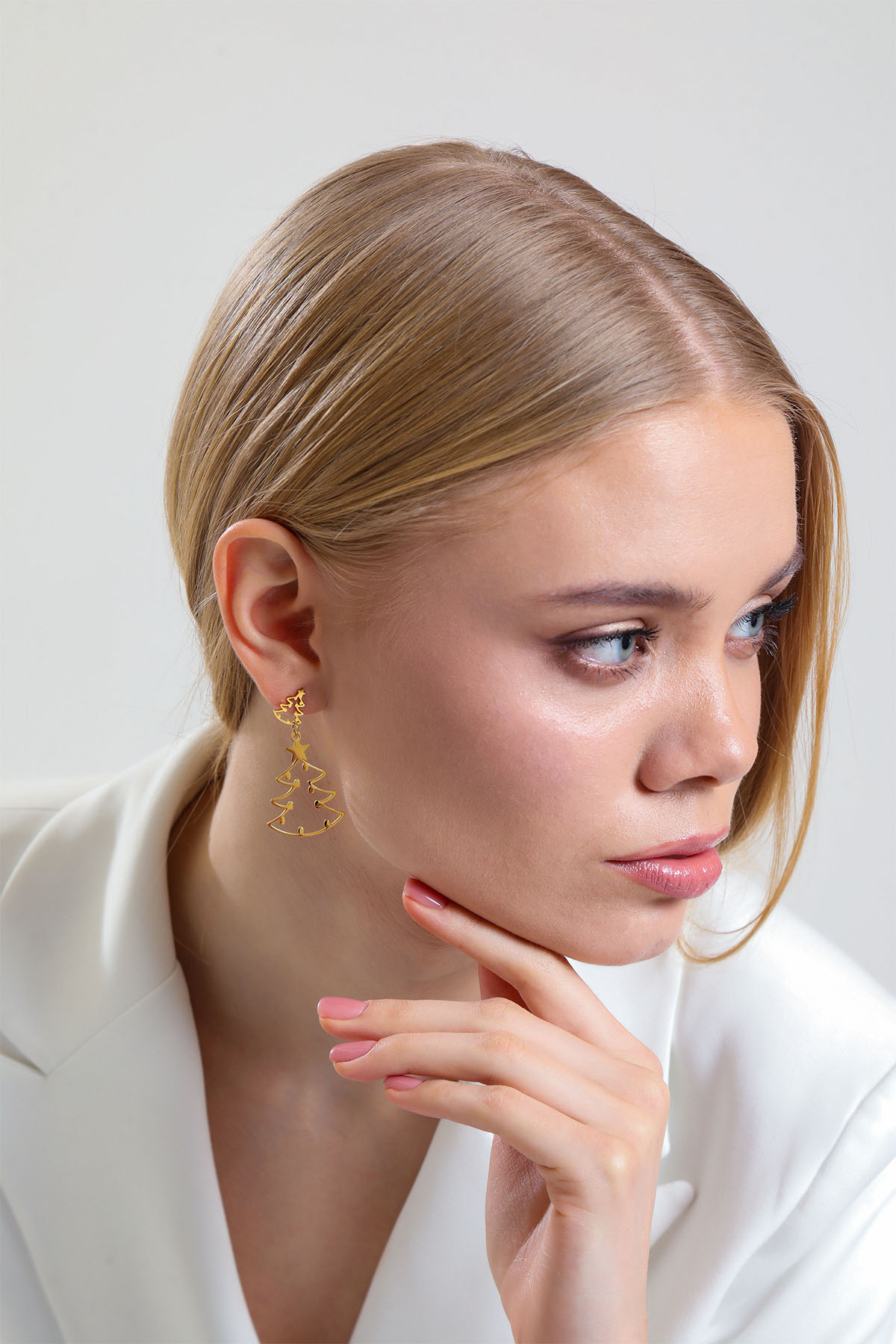 Sarkıt Ağaç Model Gold Altın Kaplama Küpe