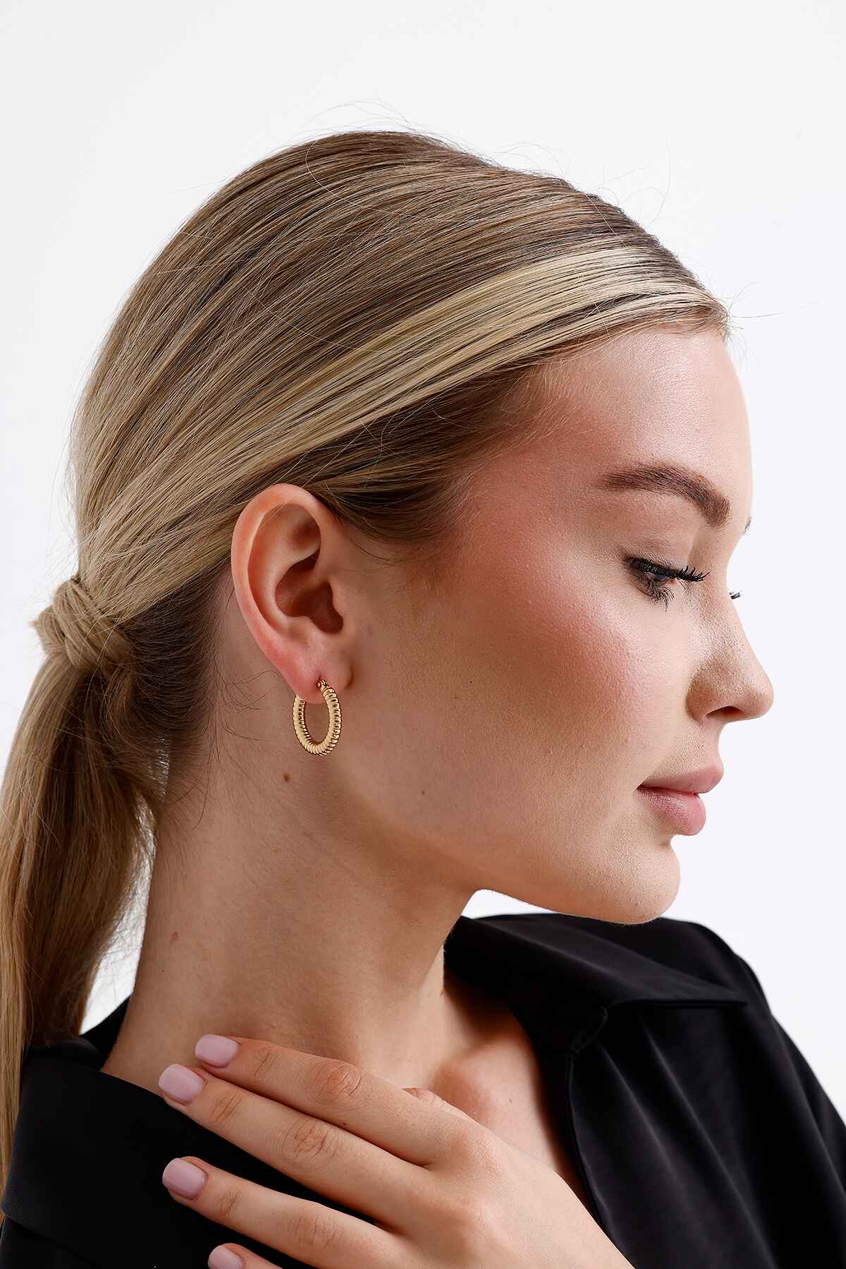 Etienne Büyük Model Gold Altın Kaplama Küpe