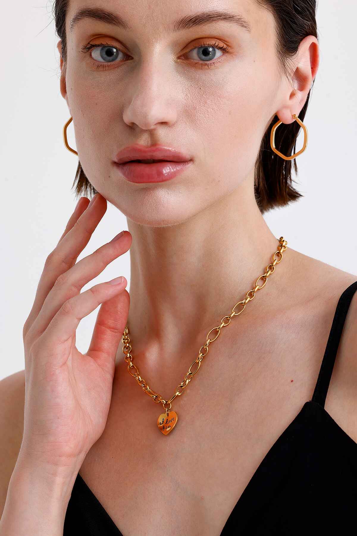 Geçme Zincir I Love You Plaka Gold Altın Kaplama Kolye
