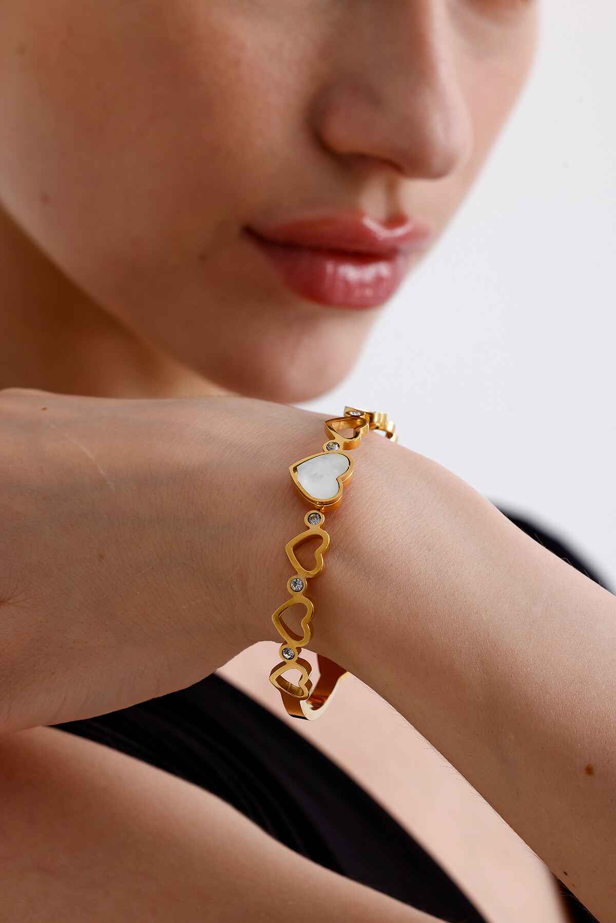 Tek Sedef Kalp Gold Altın Kaplama Bileklik