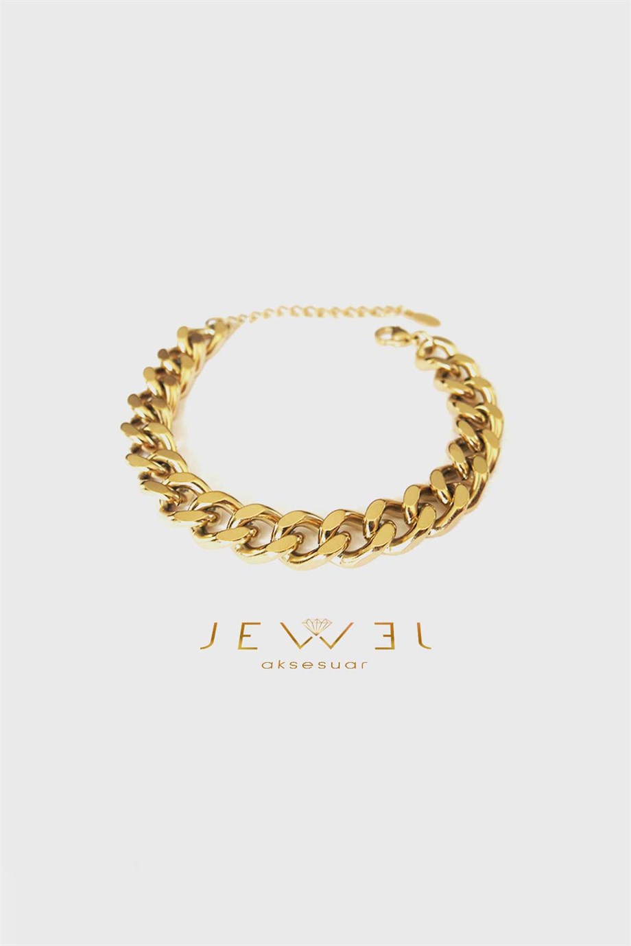Düz Kalın Zincir Gold Altın Kaplama Bileklik