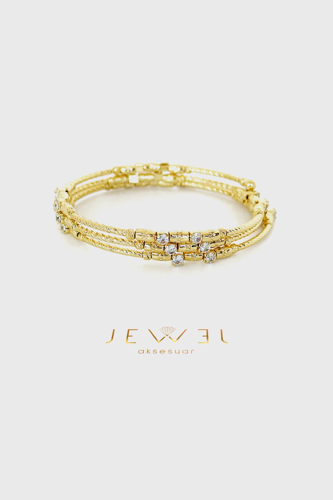 Burgu Model taşlı Gold Bileklik