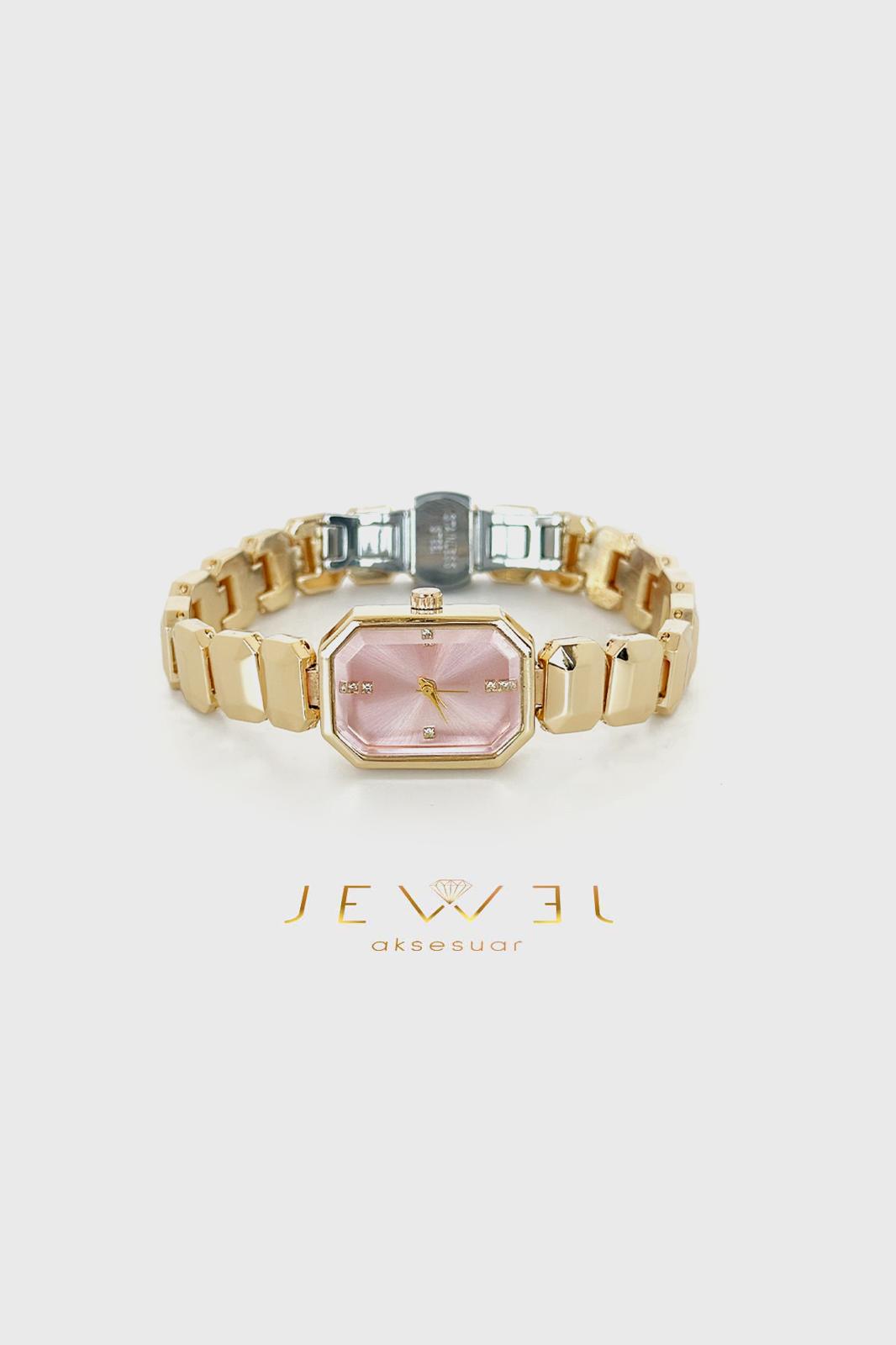 Pembe Detaylı Gold Saat