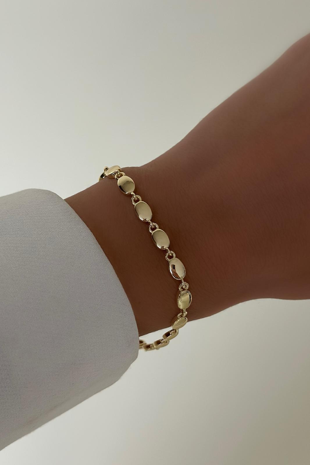 Mini Oval Detaylı Gold Bileklik
