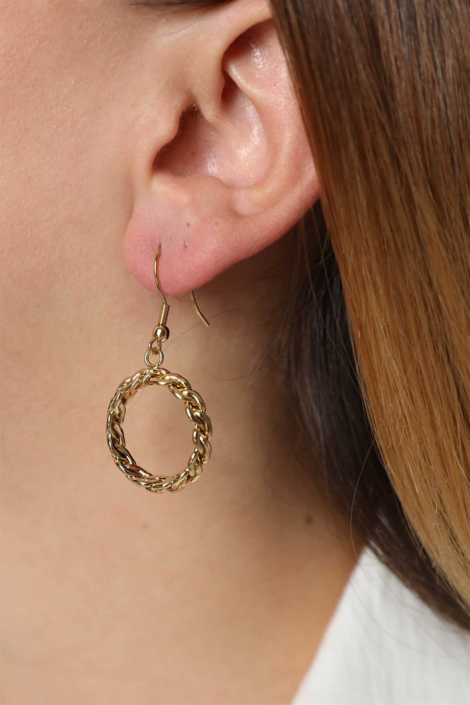 Örgü Detay Gold Altın Kaplama Küpe