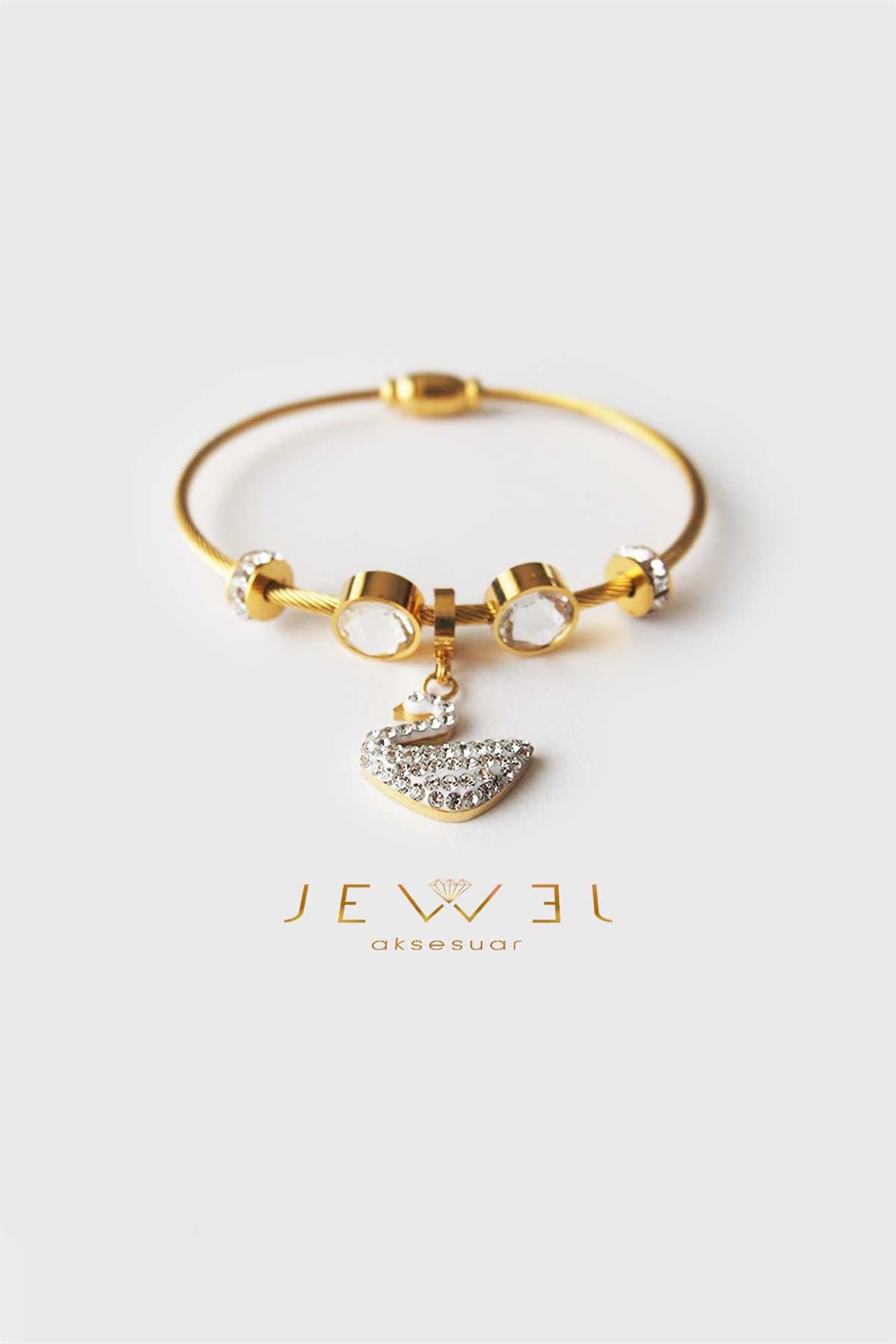 P. Taşlı Kuğu Gold Altın Kaplama Bileklik