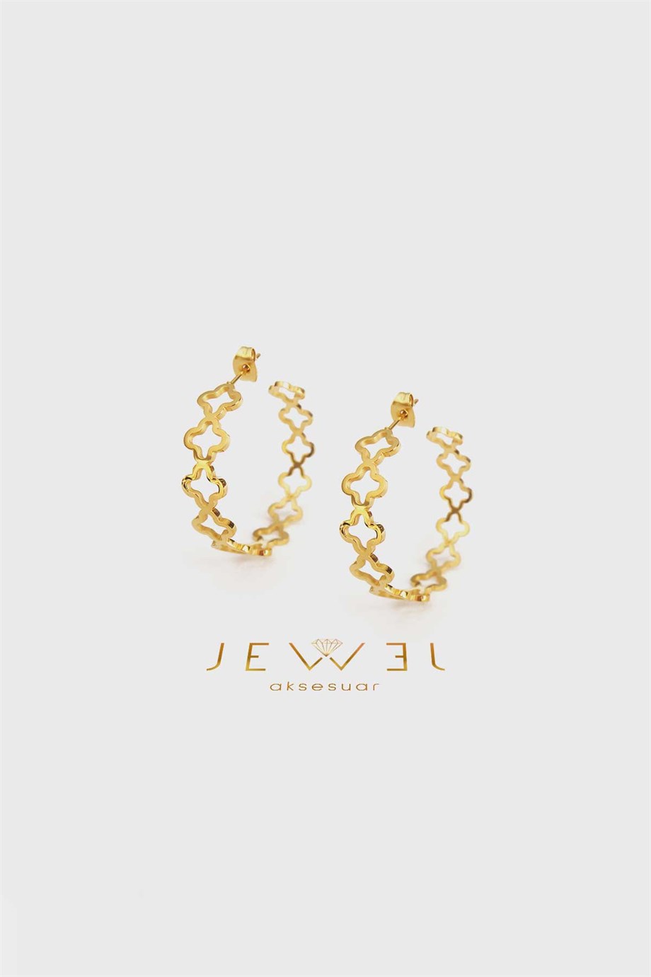 Sıra Yoncalı Gold Altın Kaplama Küpe