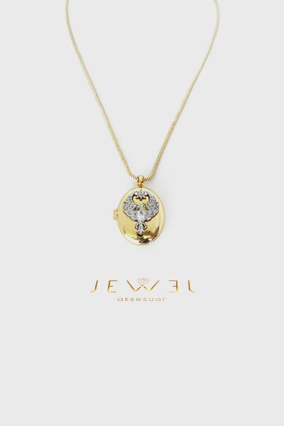Alya Taşlı Kapaklı Zarif Gold Kolye A Gold Kaplama
