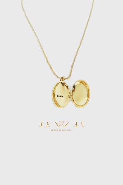 Alya Taşlı Kapaklı Zarif Gold Kolye A Gold Kaplama