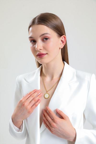 Beyaz Taşlı Zincir Gold Altın Kaplama Kolye