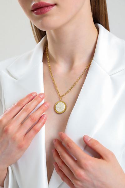 Beyaz Taşlı Zincir Gold Altın Kaplama Kolye