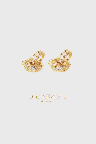 Luma Yuvarlak Kristal Detay Gold Küpe