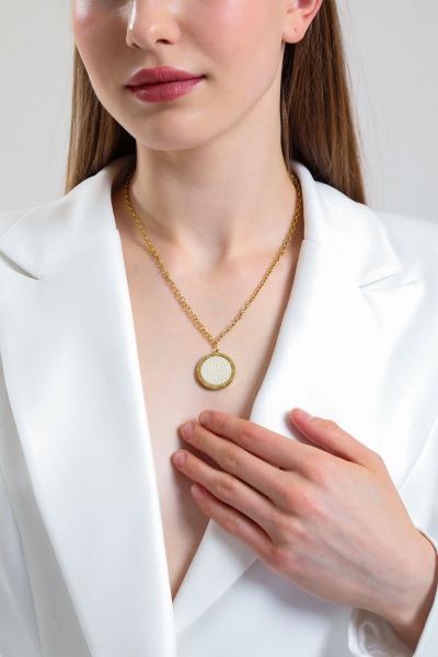 Beyaz Taşlı Zincir Gold Altın Kaplama Kolye