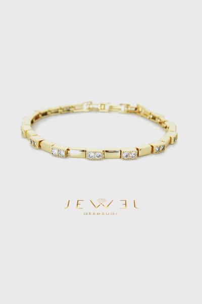 Aurora Taş Detaylı Işıltılı Gold Bileklik