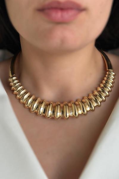 Moonlit Tırtık Kalın Detay Gold Kolye