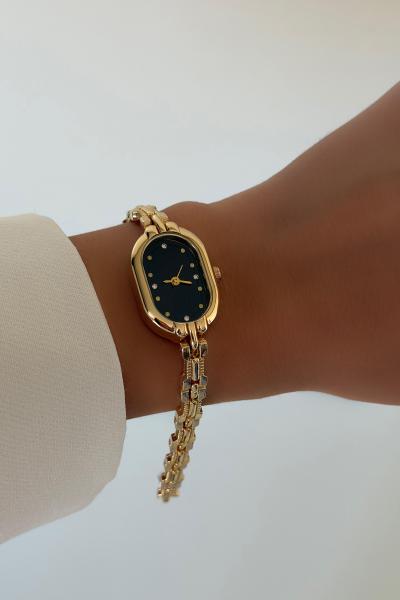 Siyah İç Detaylı Gold Saat