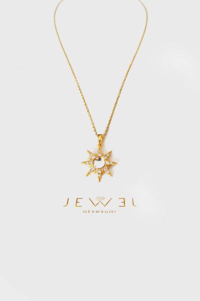 Pearl Sun Model Gold Altın Kaplama Kolye