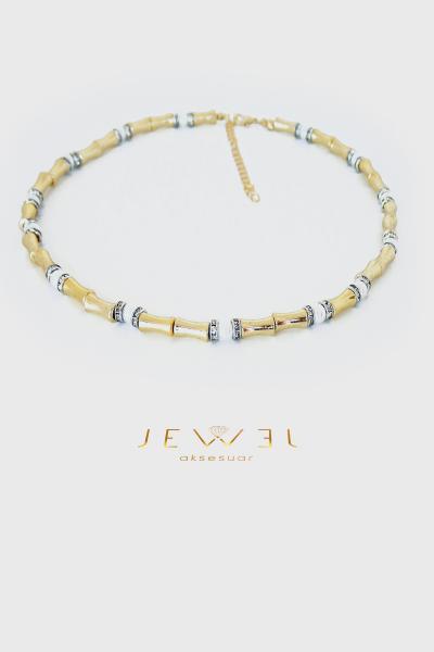 Axira İnci Işıltı Detaylı Gold Kolye