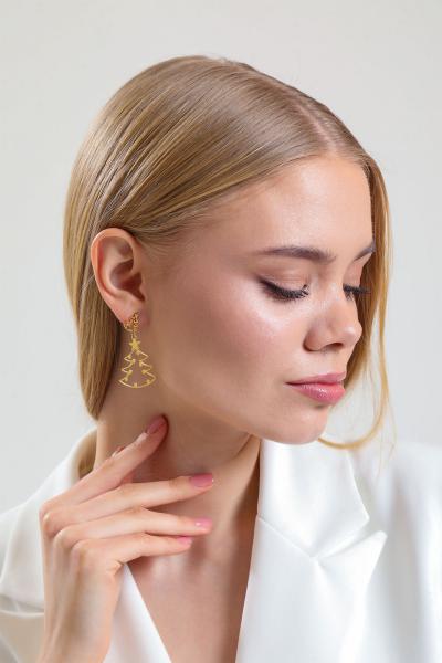 Sarkıt Ağaç Model Gold Altın Kaplama Küpe