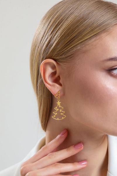 Sarkıt Ağaç Model Gold Altın Kaplama Küpe
