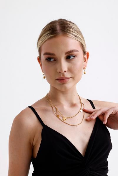 Çift Zincir Emoji Gold Altın Kaplama Kolye