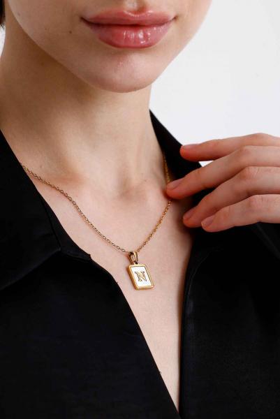 N Harfi Kare Gold Altın Kaplama Kolye
