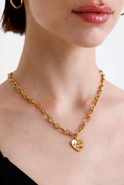 Geçme Zincir I Love You Plaka Gold Altın Kaplama Kolye