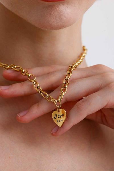 Geçme Zincir I Love You Plaka Gold Altın Kaplama Kolye