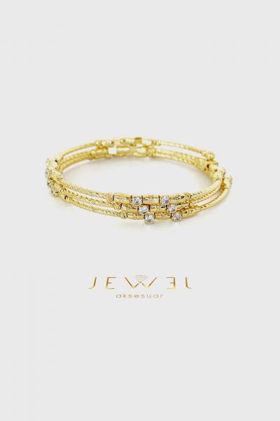 Burgu Model taşlı Gold Bileklik