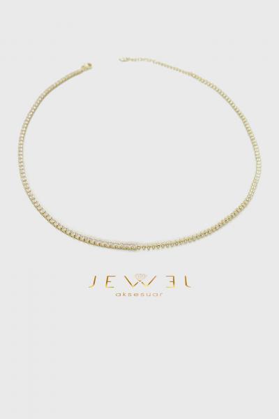 Yarım Taş Detaylı Gold Kolye