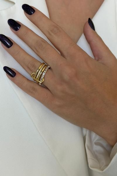 Gold Dörtlü Ayrılabilir Klipsli Beyaz Taşlı Yüzük