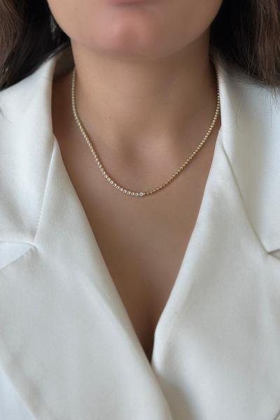 Yarım Taş Detaylı Gold Kolye