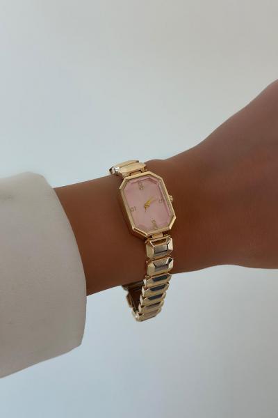 Pembe Detaylı Gold Saat