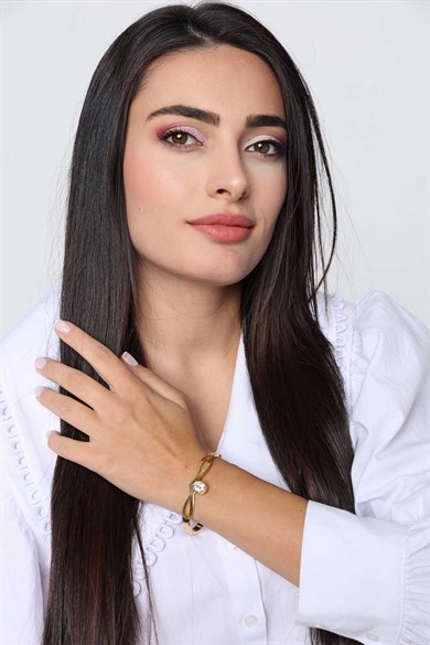 Mozaik Taşlı Model Gold Altın Kaplama Bileklik