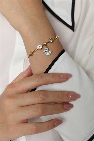 P. Taşlı Kuğu Gold Altın Kaplama Bileklik